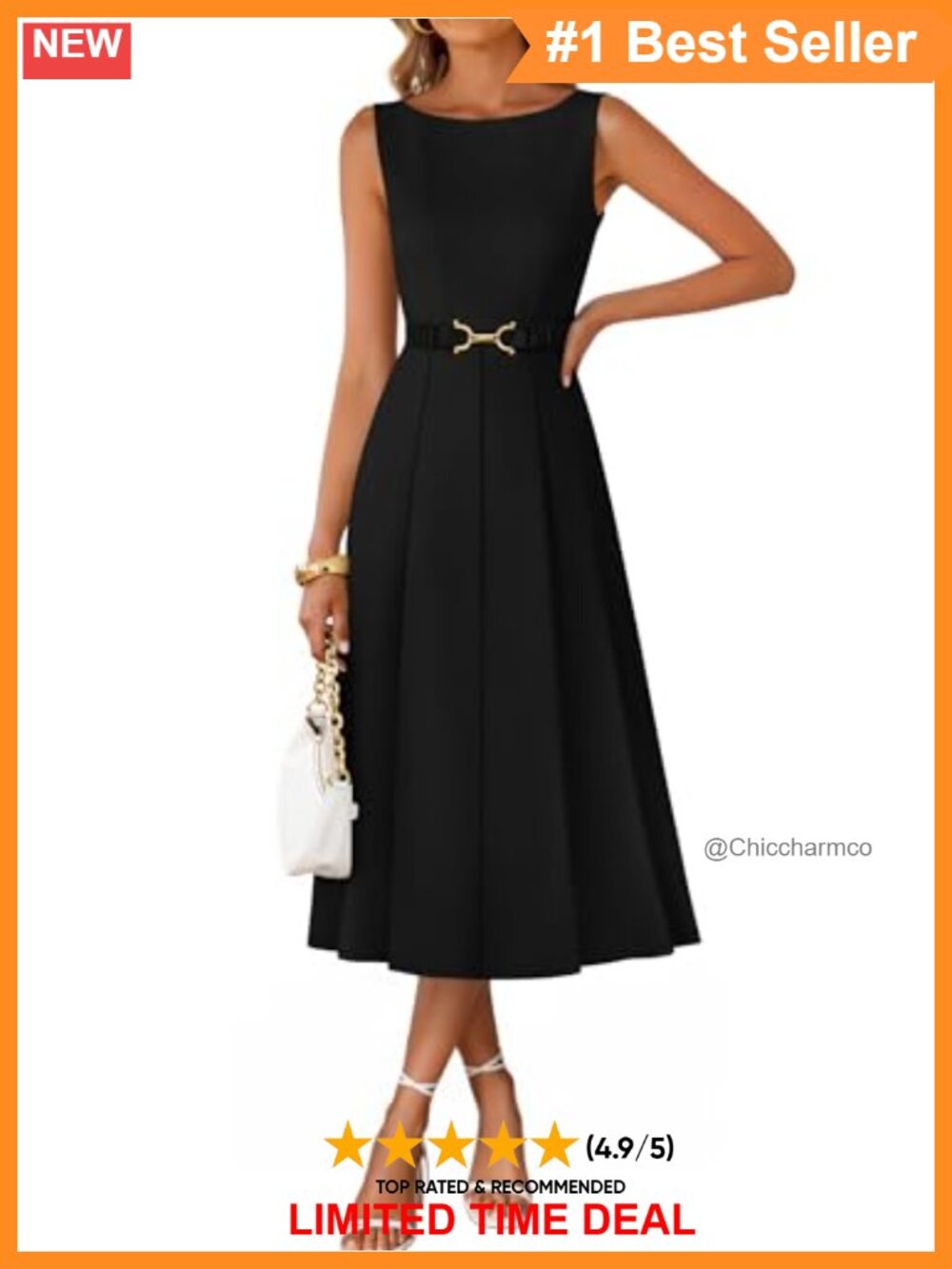 Sleeveless Midi A-Line Tank Dress with Belt & Pockets for Summer Cocktail Party